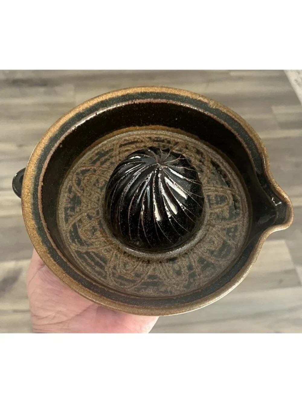 Handmade Studio Art Pottery Citrus Juicer Reamer Stoneware Brown Folk Art